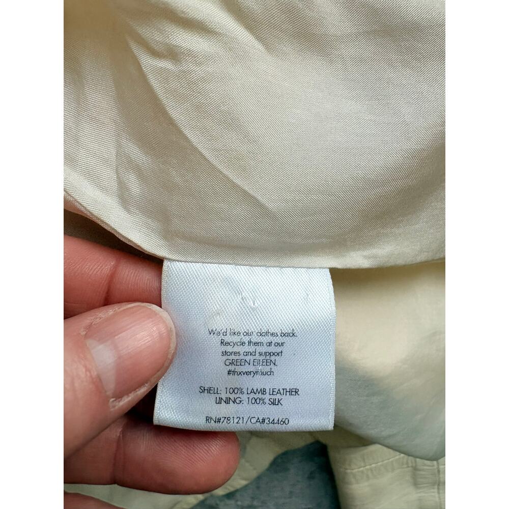 Eileen Fisher Women's Cream Ivory Lambskin Leather Jacket L/XL Vintage Drape - Picture 5 of 9